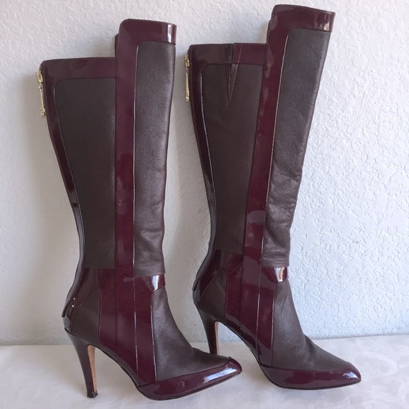 Ted Baker Shoes - Ted Baker maroon two tone back zip knee high boots